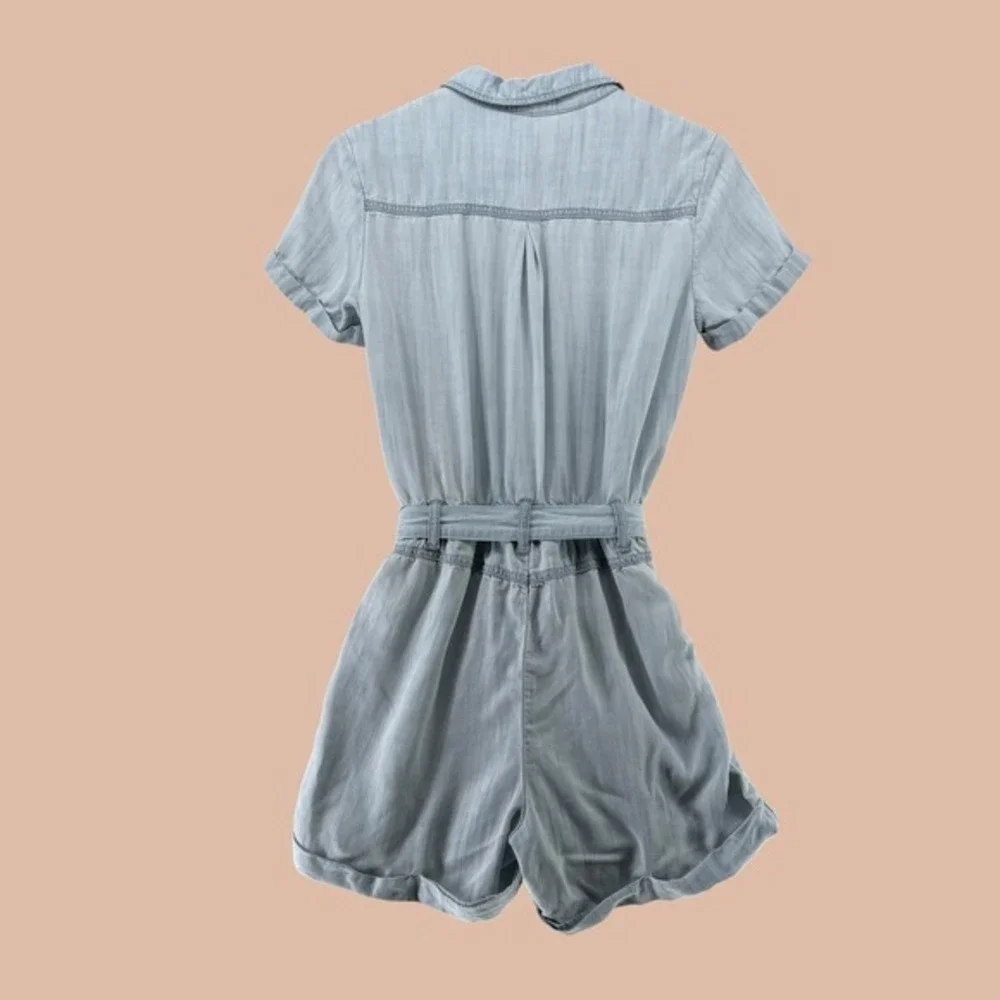 Anthropologie Cloth & Stone Romper Size XS Blue Utility Rolled Hem Casual Summer